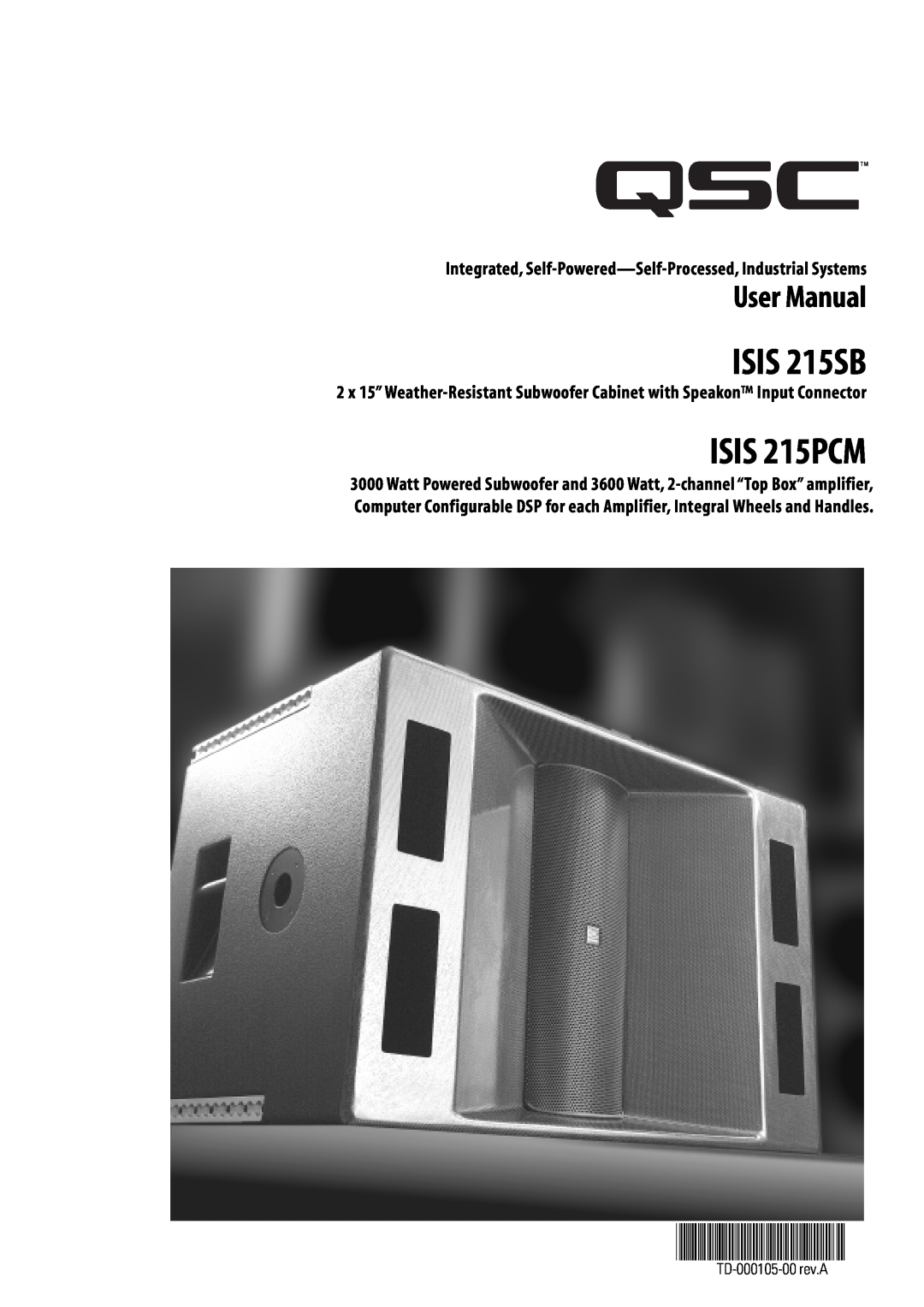 QSC Audio ISIS 215PCM user manual ISIS 215SB, TD-000105-00 
