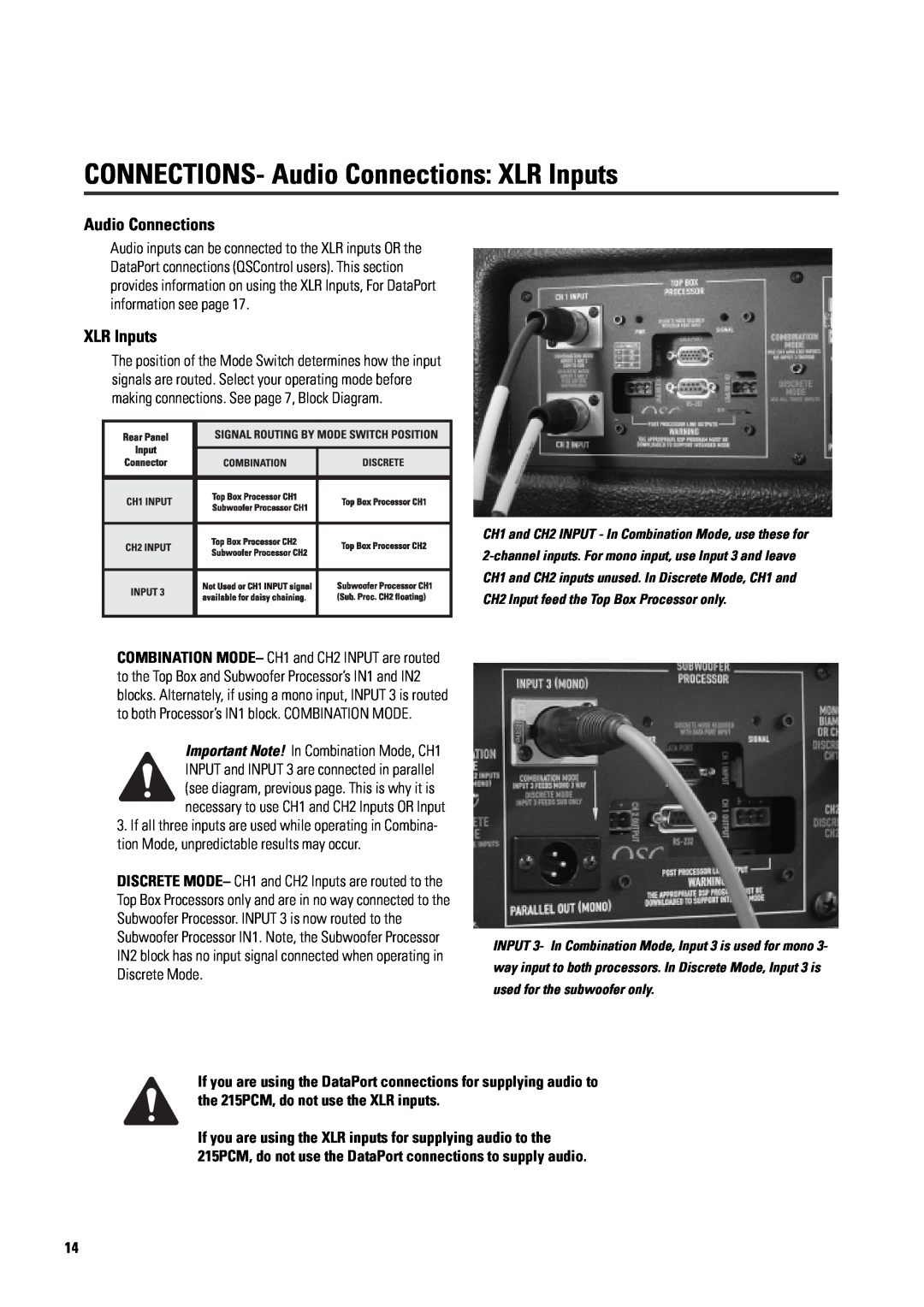 QSC Audio ISIS 215PCM user manual CONNECTIONS- Audio Connections XLR Inputs 
