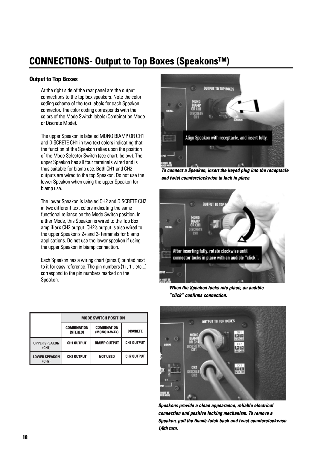 QSC Audio ISIS 215PCM user manual CONNECTIONS- Output to Top Boxes Speakons 