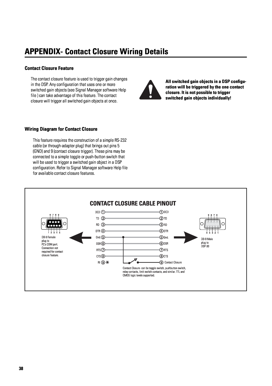 QSC Audio ISIS 215PCM user manual APPENDIX- Contact Closure Wiring Details, Contact Closure Feature 
