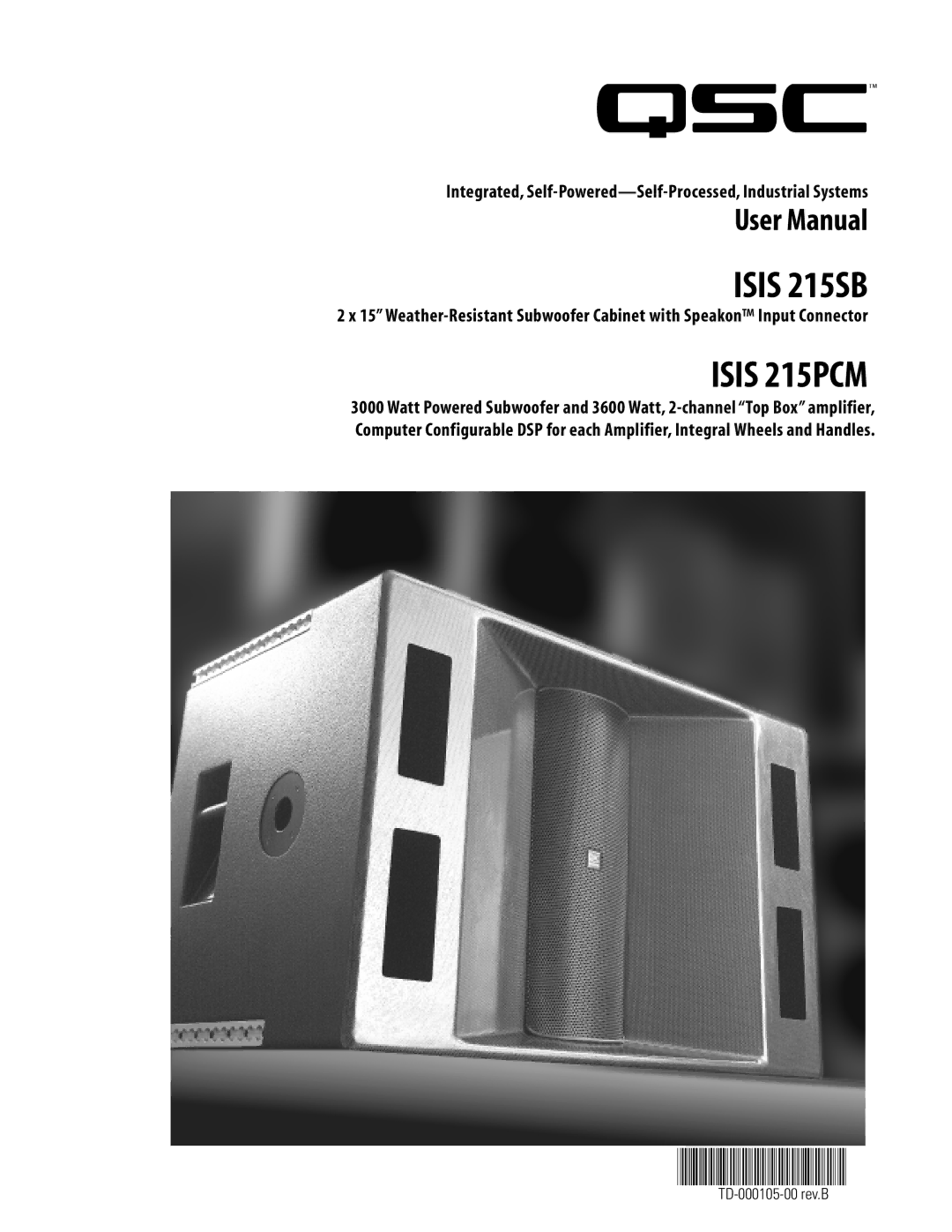 QSC Audio ISIS 215SB user manual Isis 215SB 