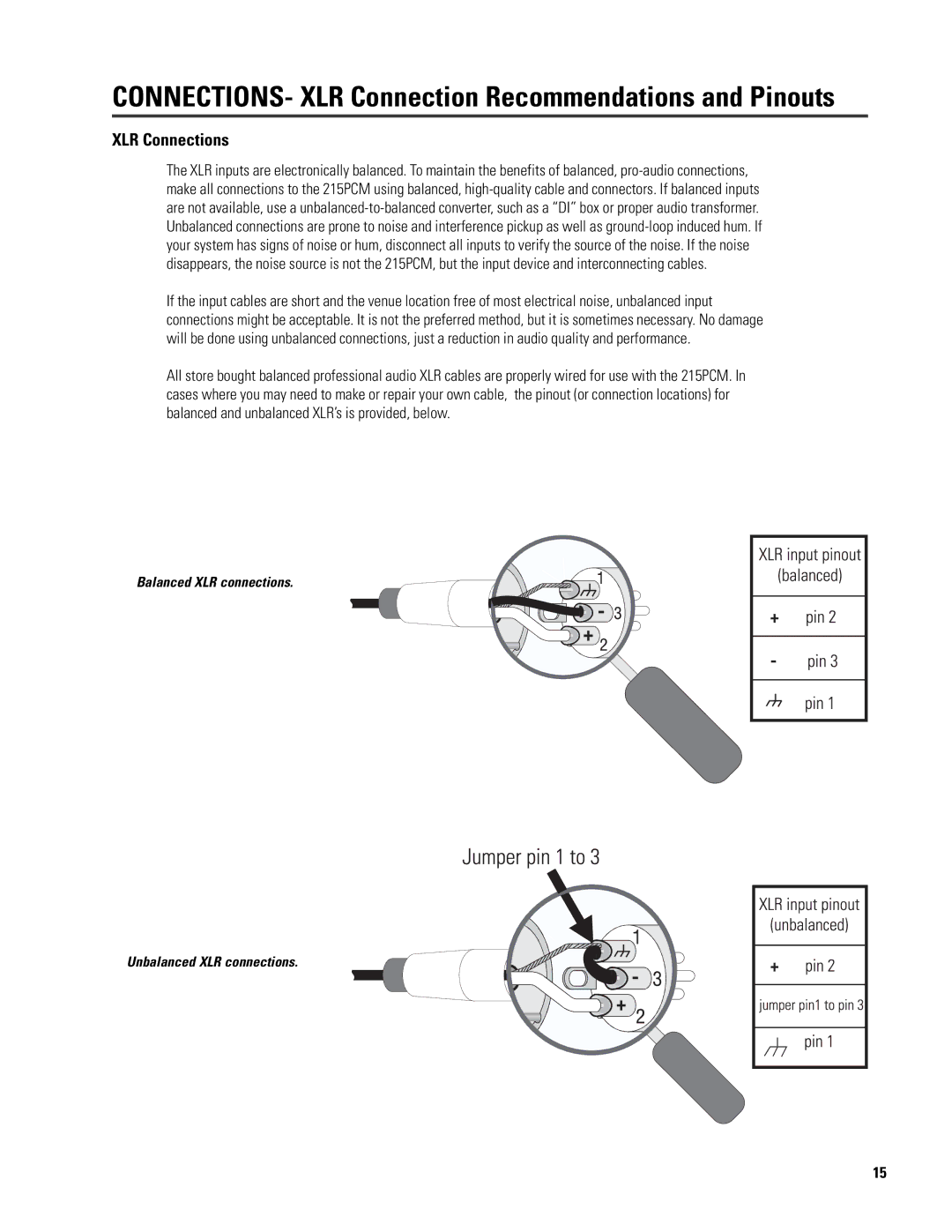 QSC Audio ISIS 215SB user manual CONNECTIONS- XLR Connection Recommendations and Pinouts, XLR Connections 