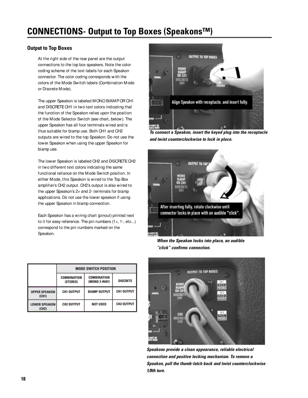 QSC Audio ISIS 215SB user manual CONNECTIONS- Output to Top Boxes Speakons 