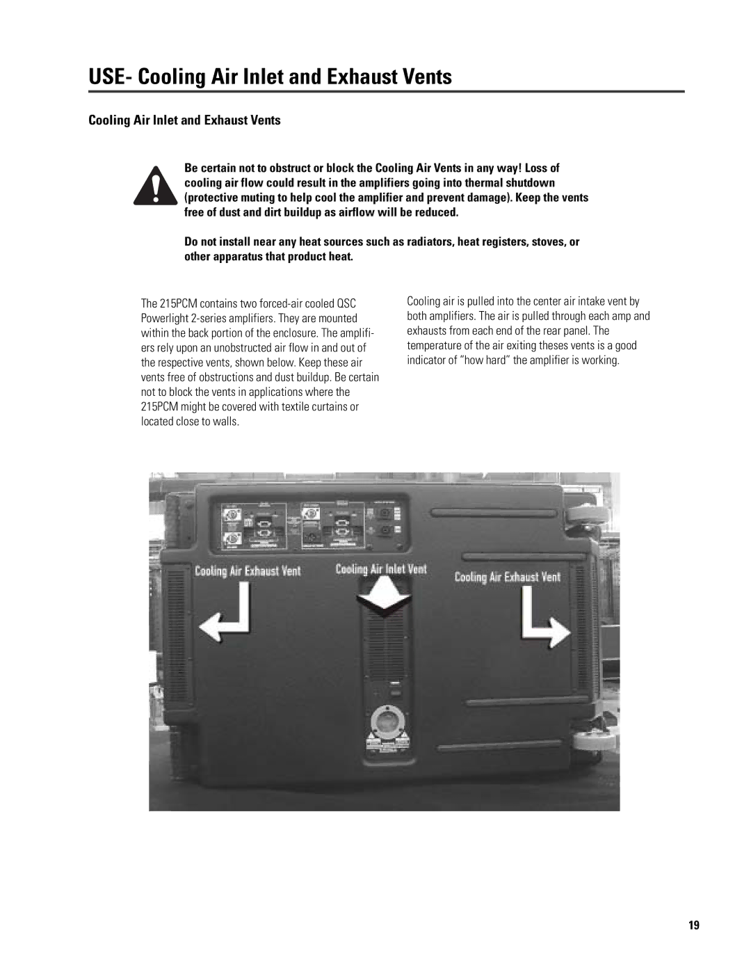 QSC Audio ISIS 215SB user manual USE- Cooling Air Inlet and Exhaust Vents 