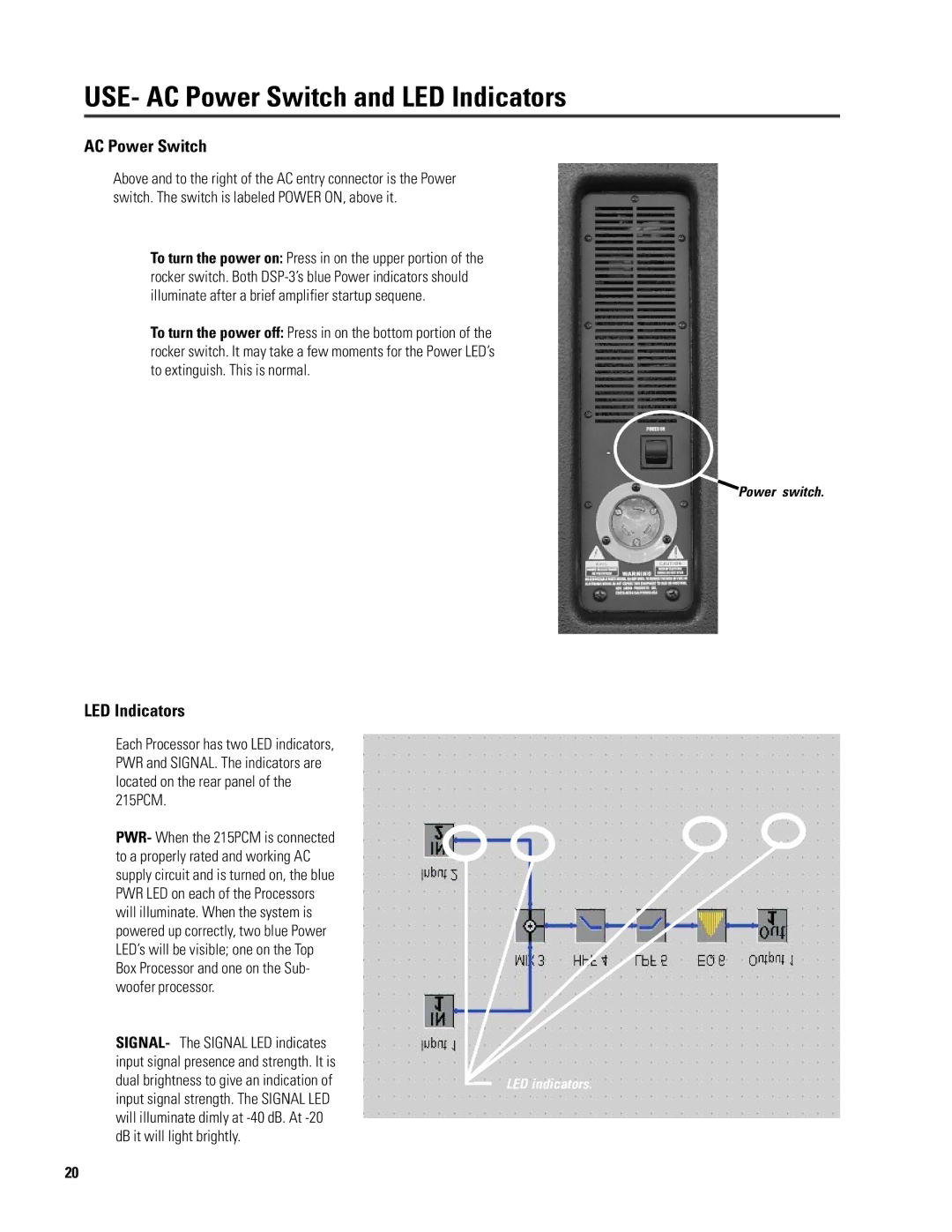 QSC Audio ISIS 215SB user manual USE- AC Power Switch and LED Indicators 