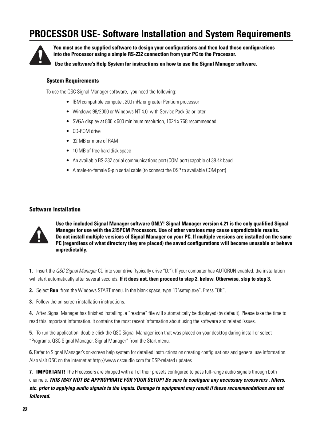 QSC Audio ISIS 215SB user manual System Requirements, Software Installation 