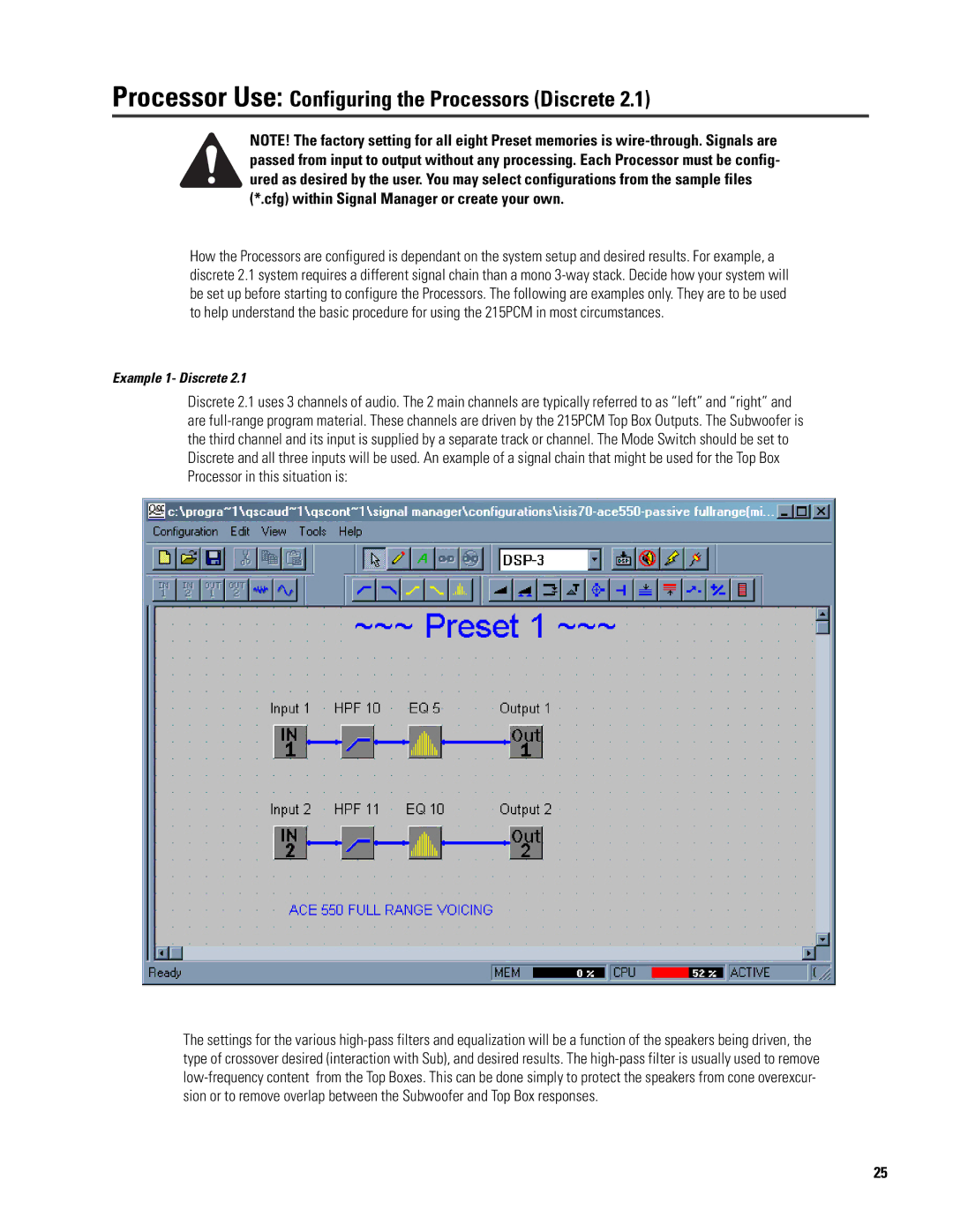 QSC Audio ISIS 215SB user manual Processor Use Configuring the Processors Discrete 