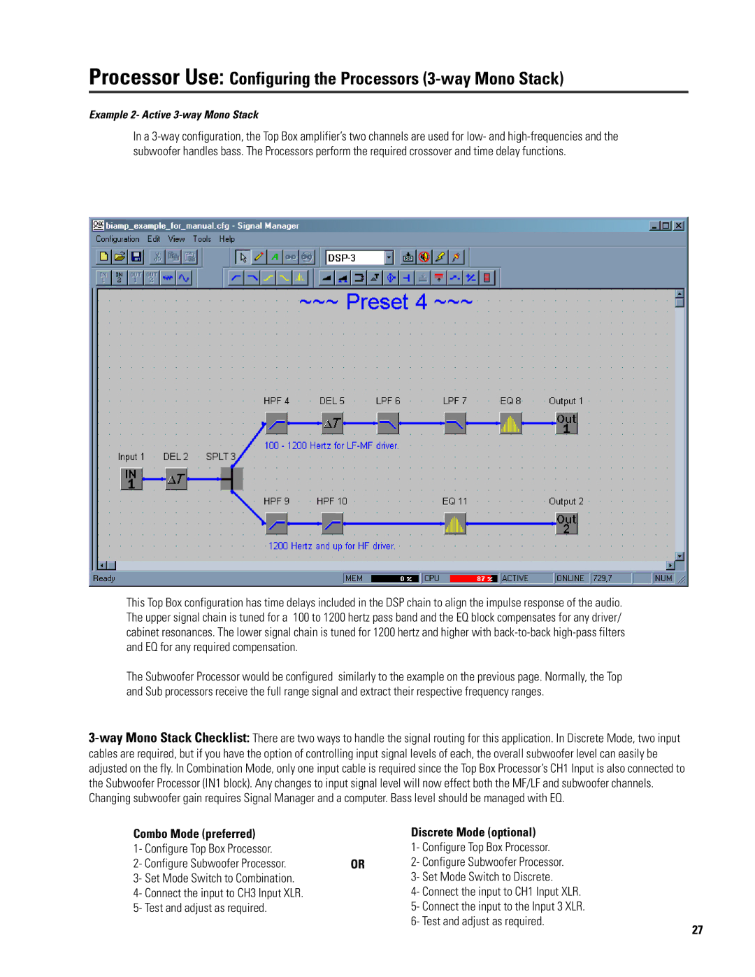 QSC Audio ISIS 215SB user manual Processor Use Configuring the Processors 3-way Mono Stack 