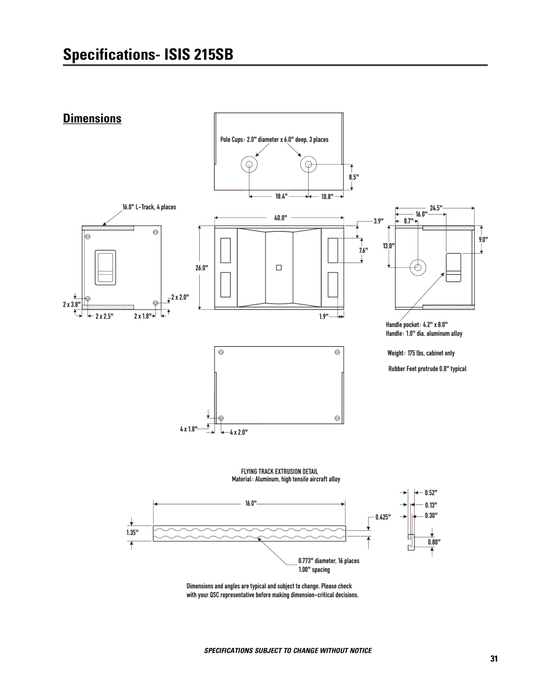 QSC Audio ISIS 215SB user manual Specifications- Isis 215SB 