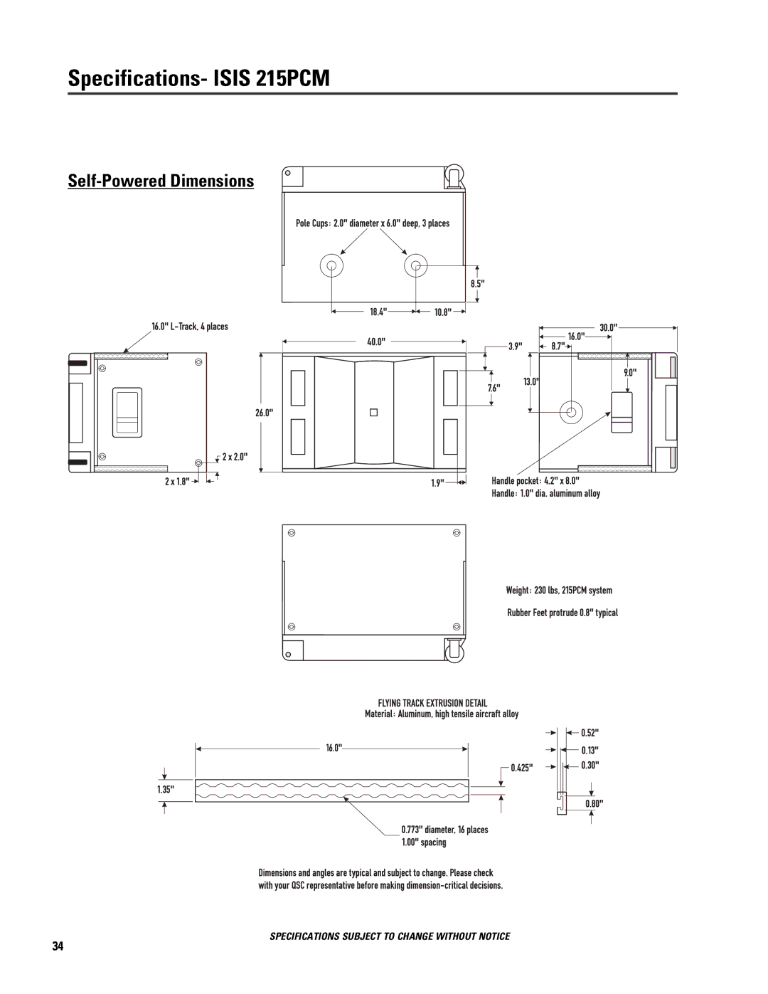 QSC Audio ISIS 215SB user manual Specifications- Isis 215PCM 