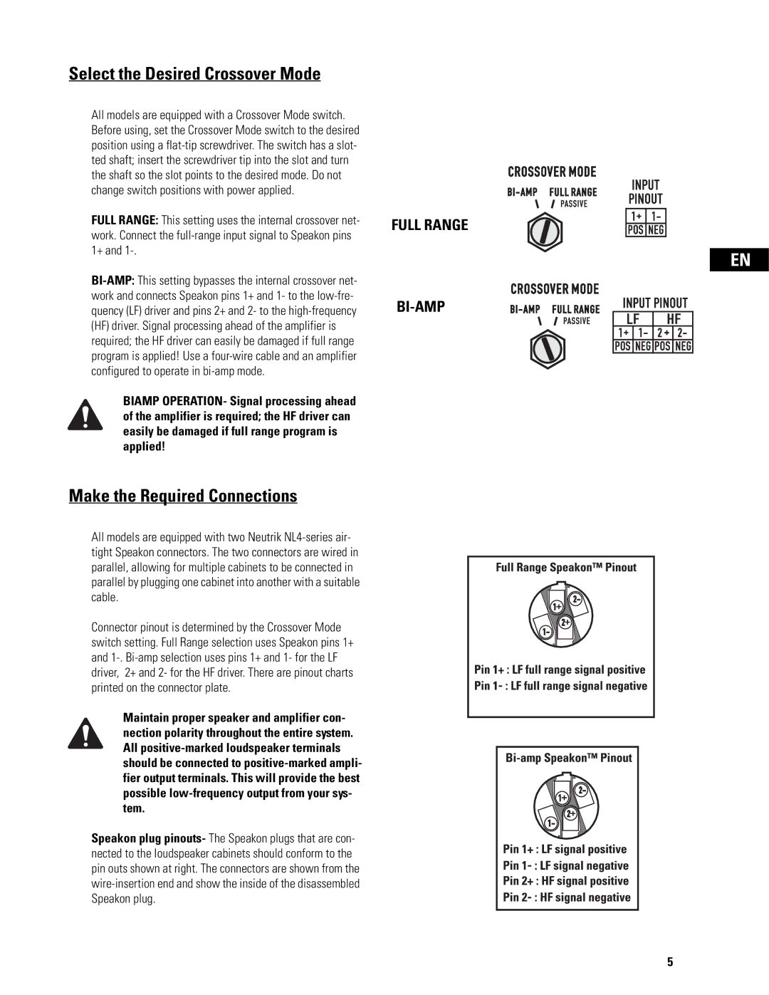 QSC Audio ISIS Series user manual Select the Desired Crossover Mode, Make the Required Connections 