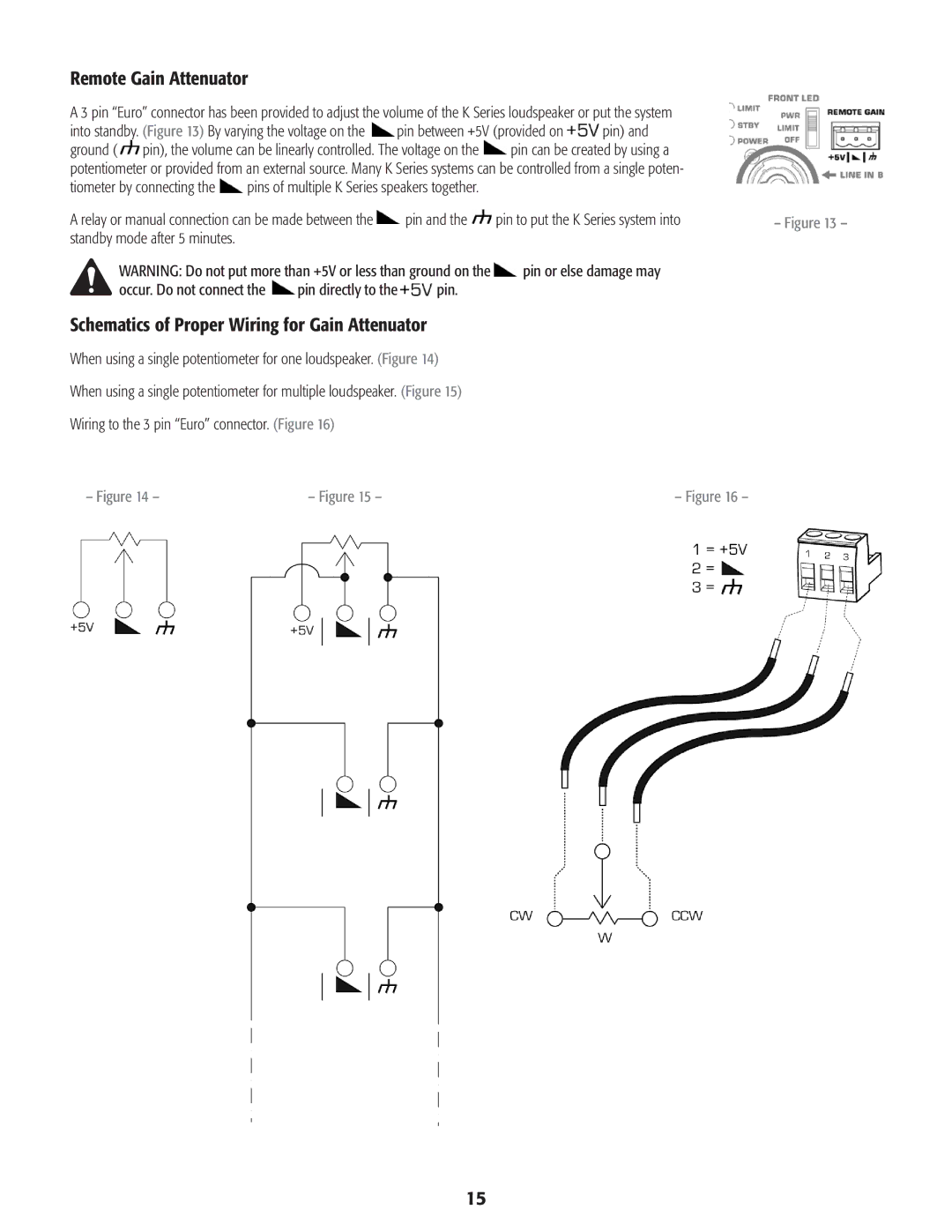 QSC Audio KSub, K8, K12, K10 user manual Remote Gain Attenuator, Schematics of Proper Wiring for Gain Attenuator 