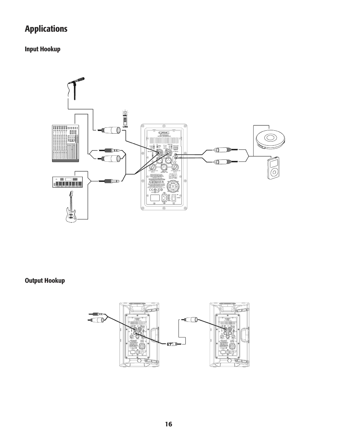 QSC Audio K8, K12, K10, KSub user manual Applications, Input Hookup Output Hookup 