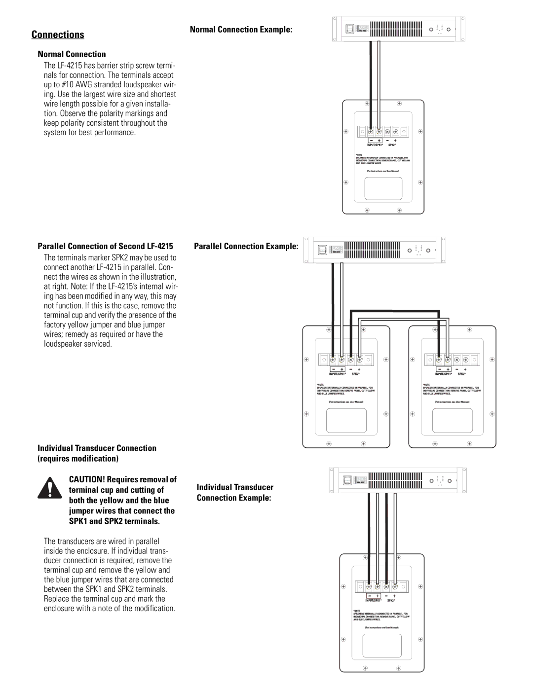 QSC Audio LF-4215-8 user manual Connections, Normal Connection, Parallel Connection of Second LF-4215 