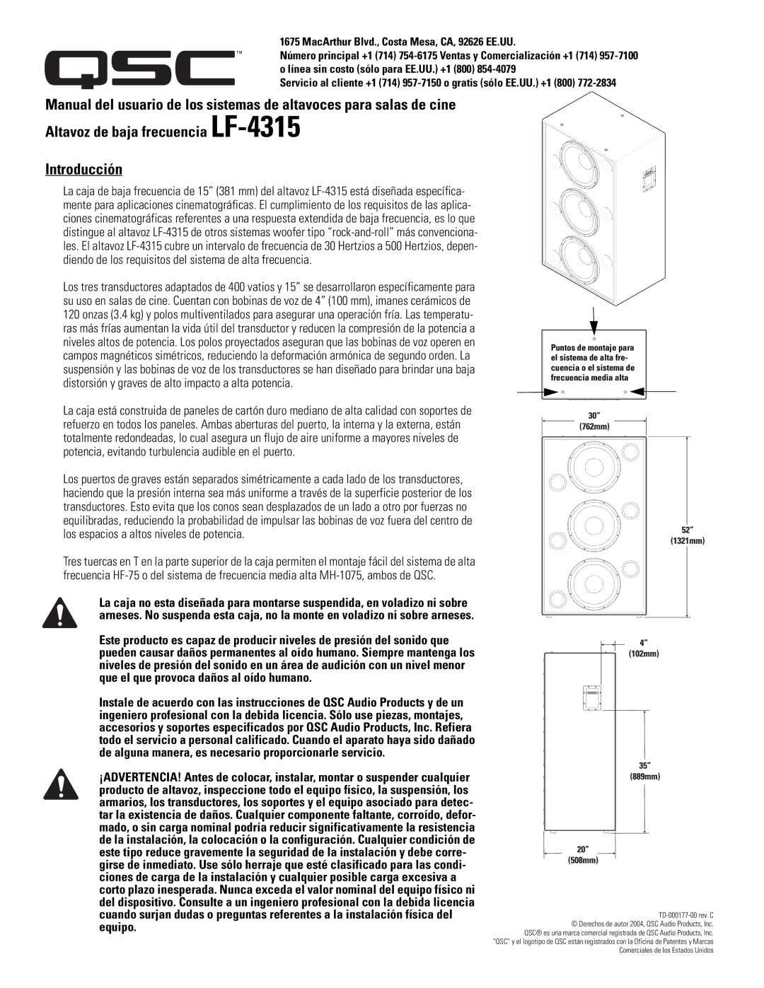 QSC Audio LF-4315 user manual 