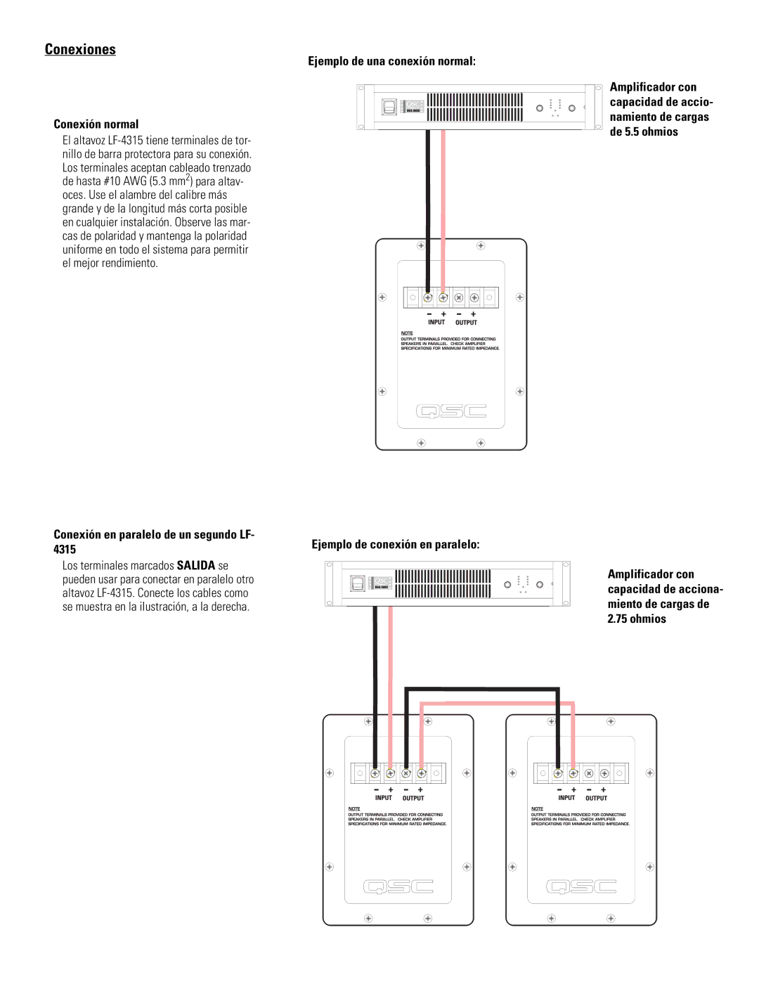 QSC Audio LF-4315 user manual Conexiones, Conexión normal, Conexión en paralelo de un segundo LF 