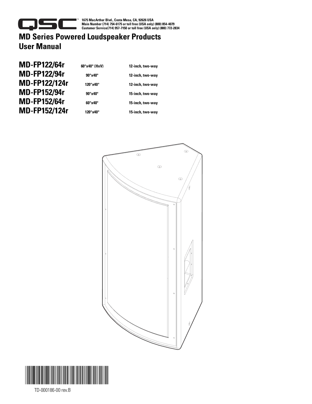 QSC Audio MD-FP122/94r, MD-FP122/64r user manual TD-000186-00 