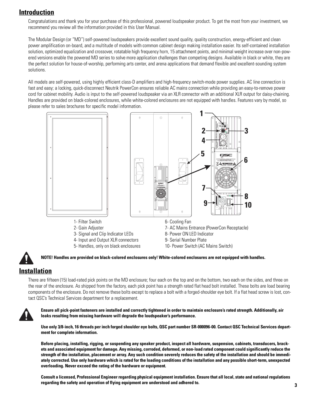 QSC Audio MD-FP122/94r, MD-FP122/64r user manual Introduction, Installation 