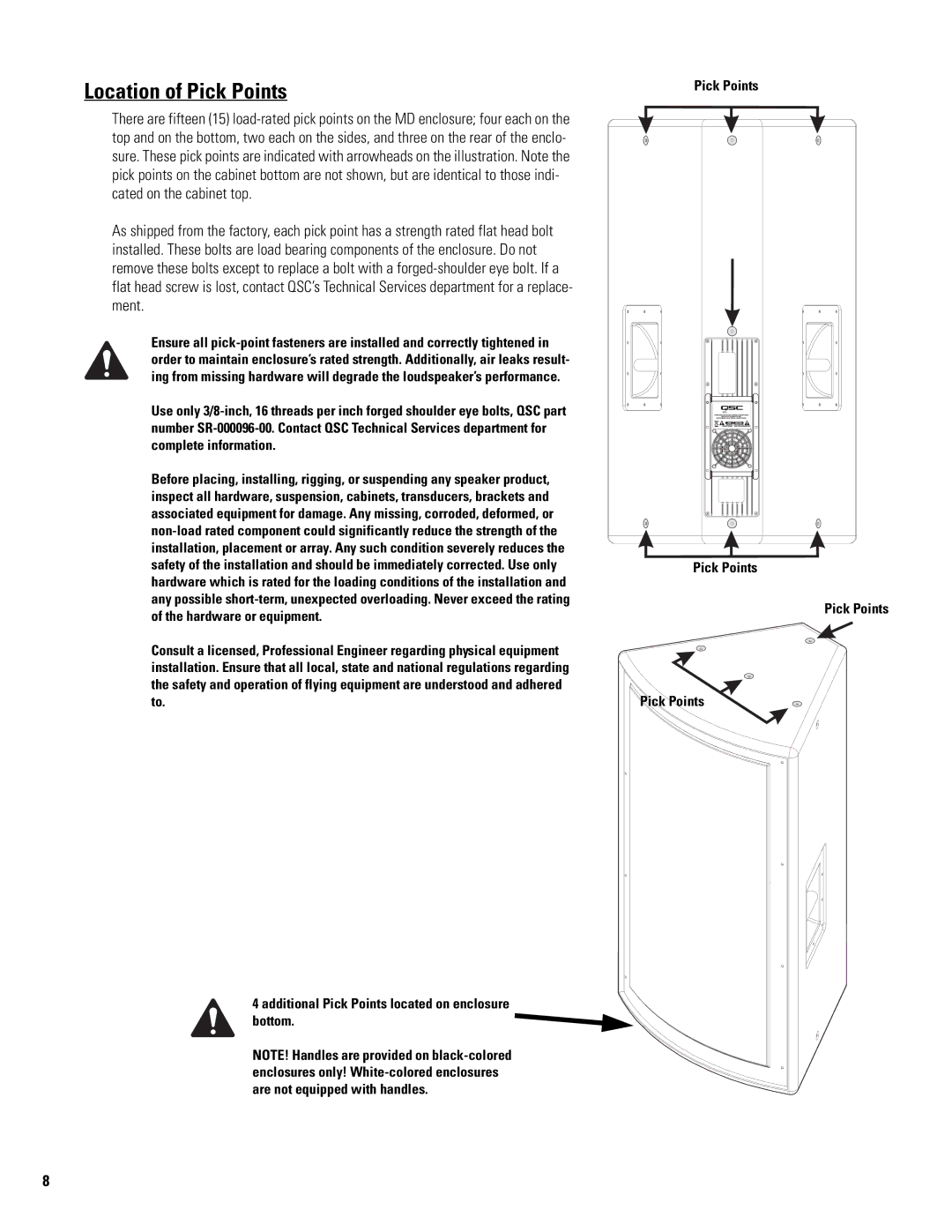 QSC Audio MD-FP122/64r, MD-FP122/94r user manual Location of Pick Points 