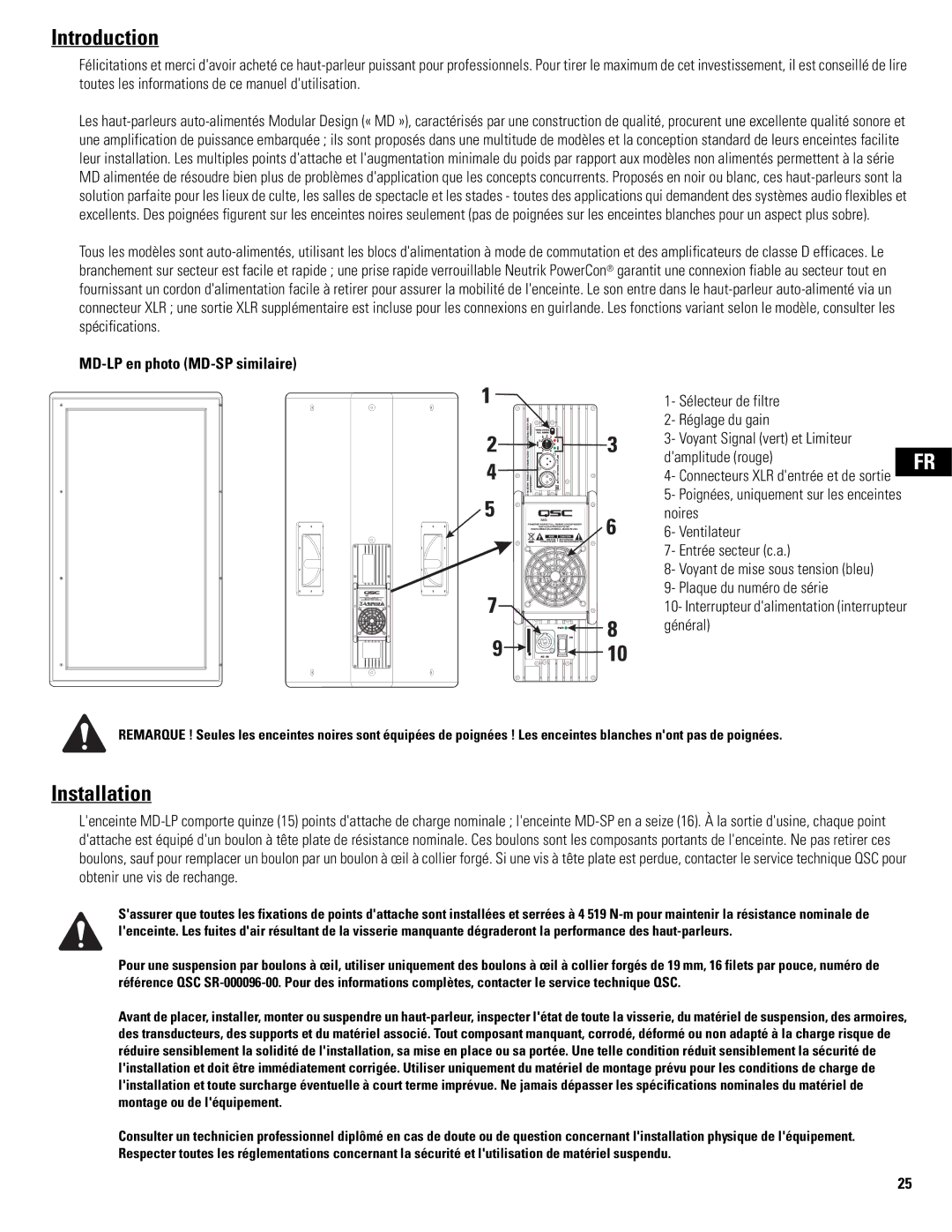 QSC Audio MD-SP215, MD-LP115, MD-LP118, MD-SP218 user manual Introduction, MD-LP en photo MD-SP similaire 