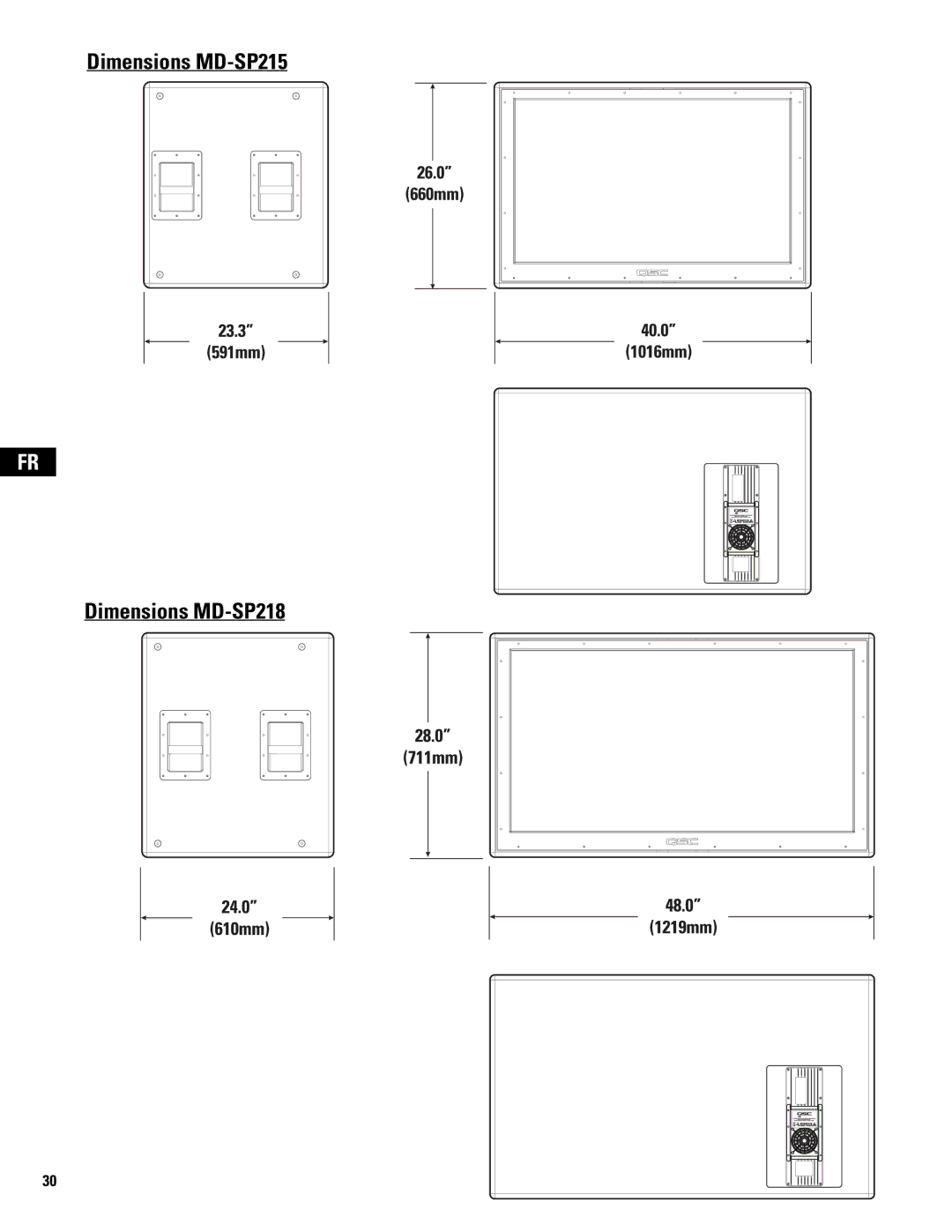 QSC Audio MD-LP118, MD-LP115 user manual Dimensions MD-SP215 Dimensions MD-SP218 