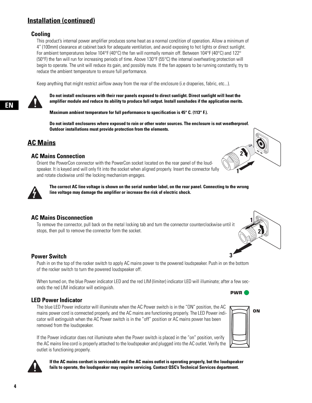 QSC Audio MD-LP115, MD-SP215, MD-LP118, MD-SP218 user manual AC Mains 