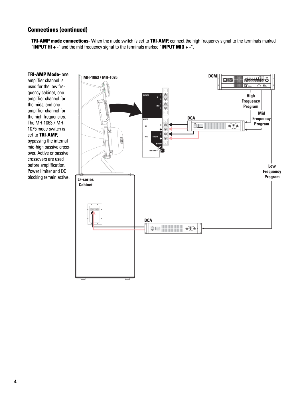 QSC Audio MH-1075, MH-1063 user manual Connections continued 