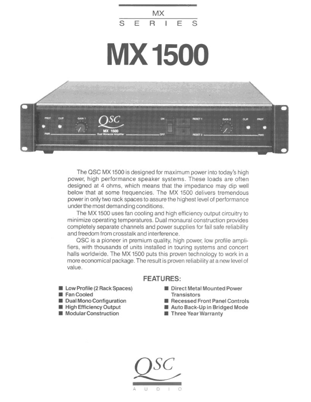 QSC Audio MX 1500 manual 