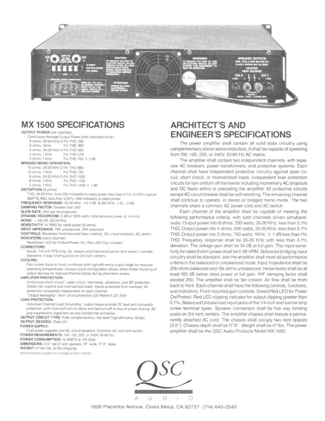 QSC Audio MX 1500 manual 