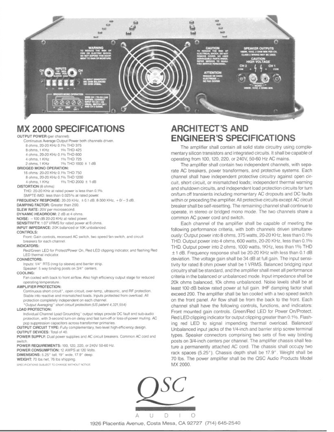 QSC Audio MX 2000 manual 