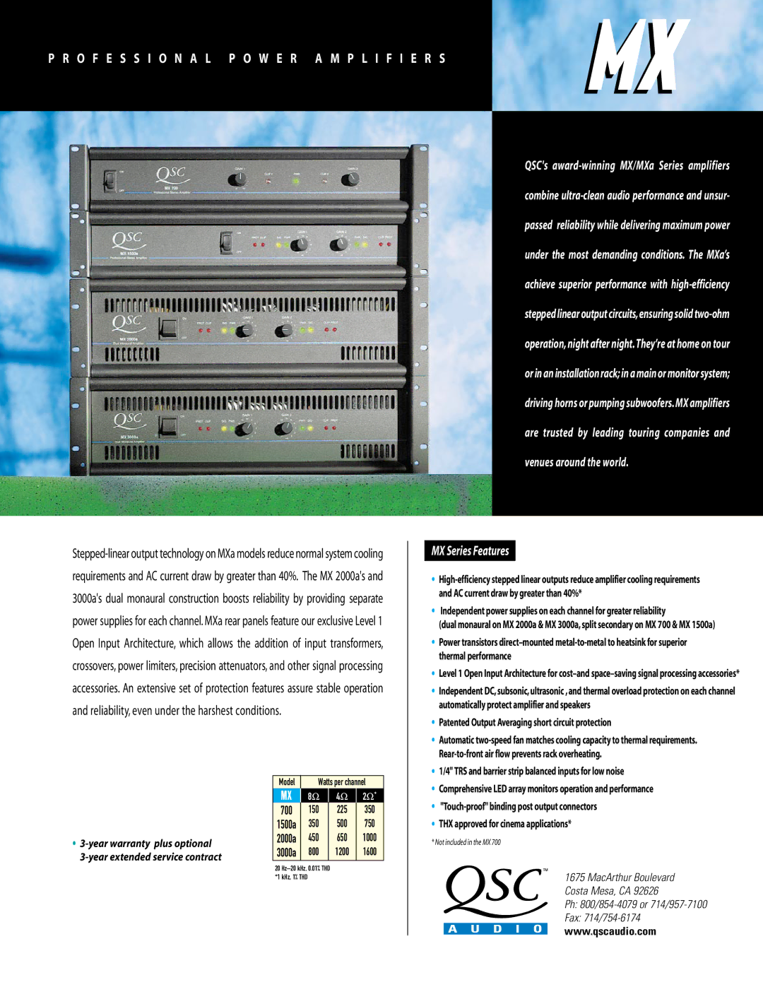 QSC Audio MX700 warranty MX Series Features 