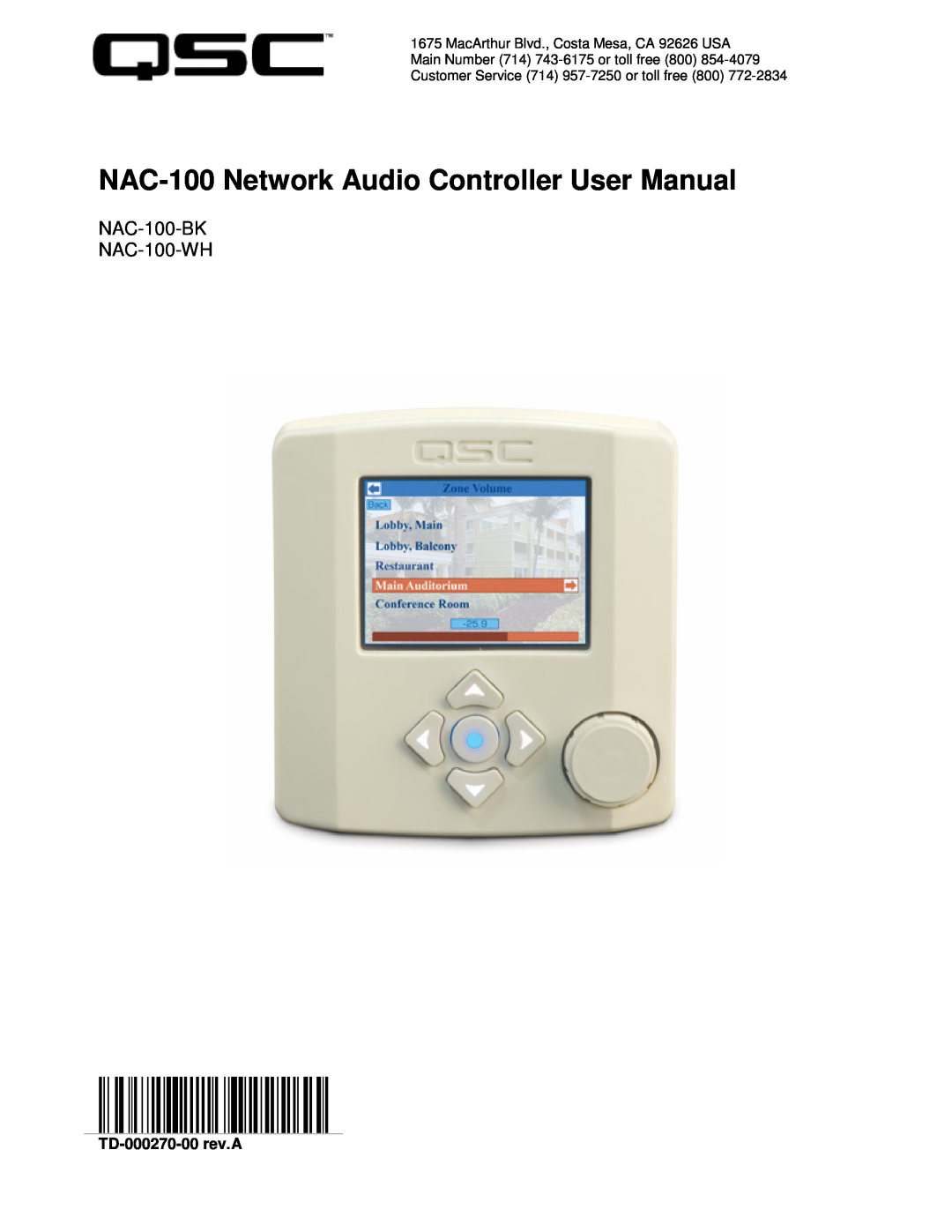 QSC Audio user manual NAC-100-BK NAC-100-WH 
