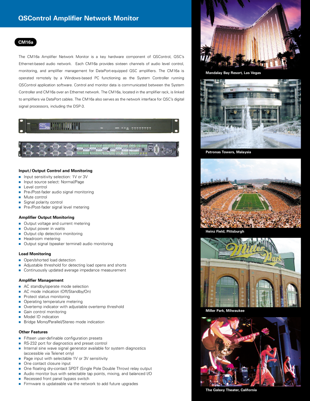 QSC Audio Network Audio Systems specifications QSControl Amplifier Network Monitor, CM16a 