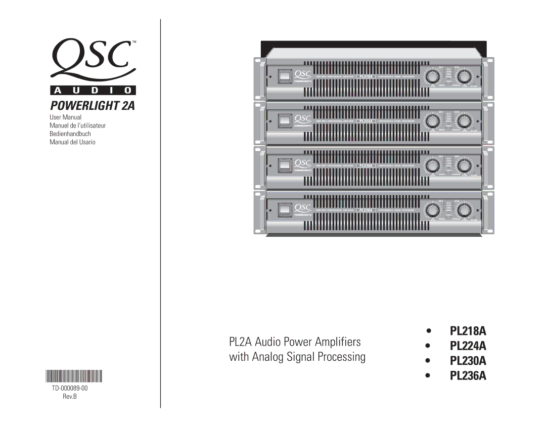 QSC Audio PL218A, PL230A, PL236A, PL224A user manual Powerlight 2A 