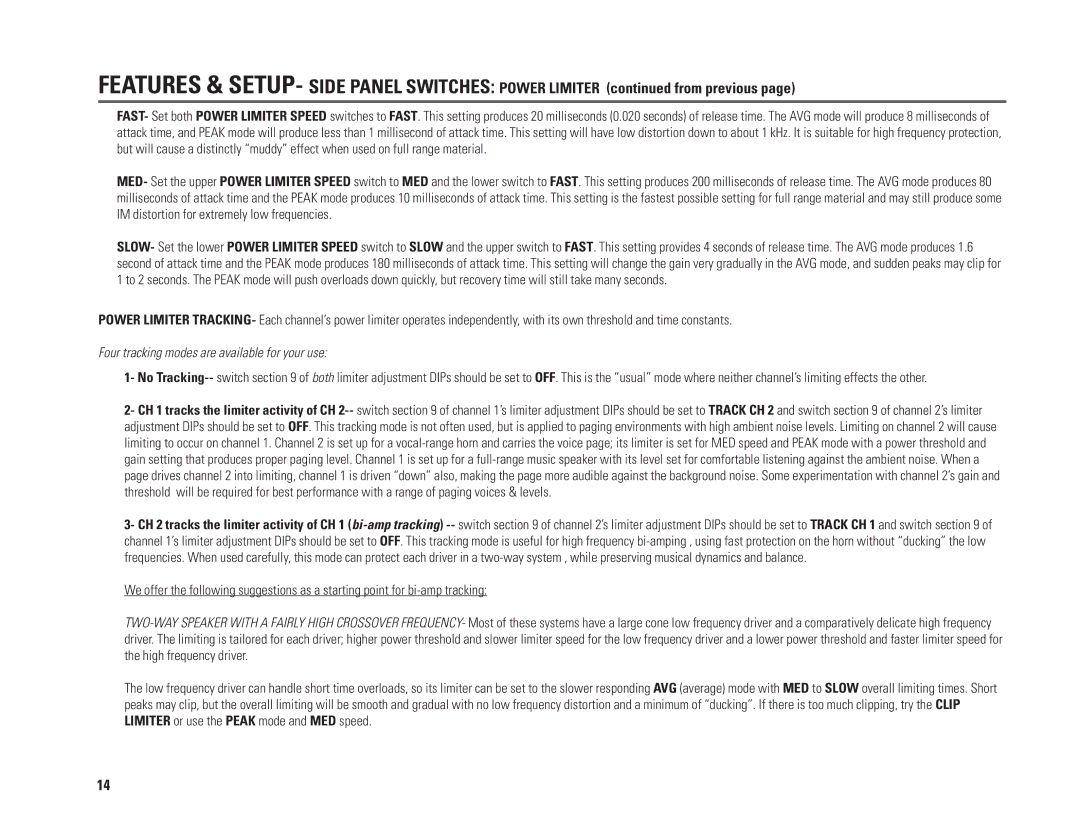 QSC Audio PL236A, PL230A, PL218A, PL224A user manual Four tracking modes are available for your use 