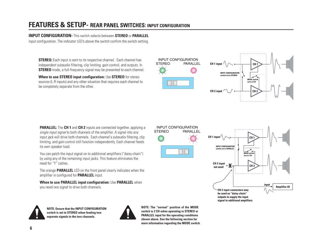 QSC Audio PL236A, PL230A, PL218A, PL224A user manual Features & SETUP- Rear Panel Switches Input Configuration 