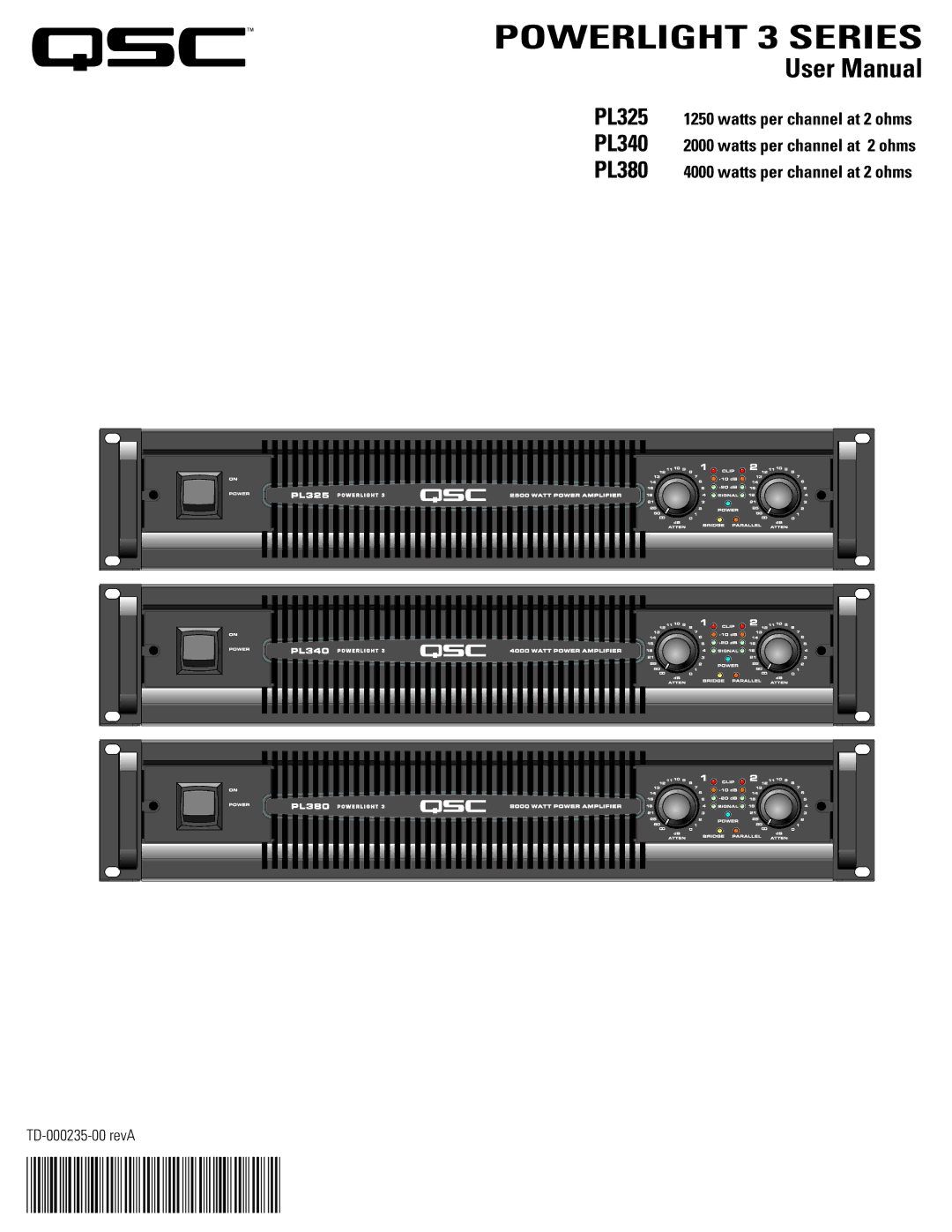 QSC Audio PL380, PL340, PL325 user manual TD-000235-00 revA 