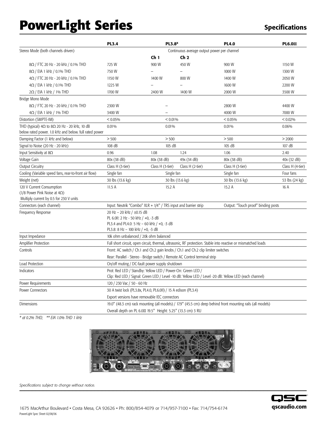 QSC Audio PL6.0II, PL3.8x, PL3.4, PL4.0 warranty Qscaudio.com 