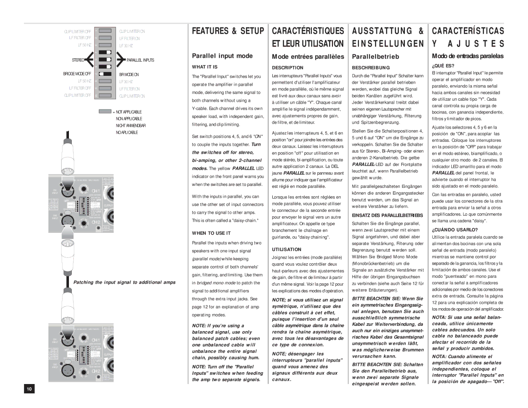 QSC Audio PLX 3402, PLX 1602, PLX 1202, PLX 2402, PLX 3002 Parallel input mode, Parallelbetrieb, Modo de entradas paralelas 