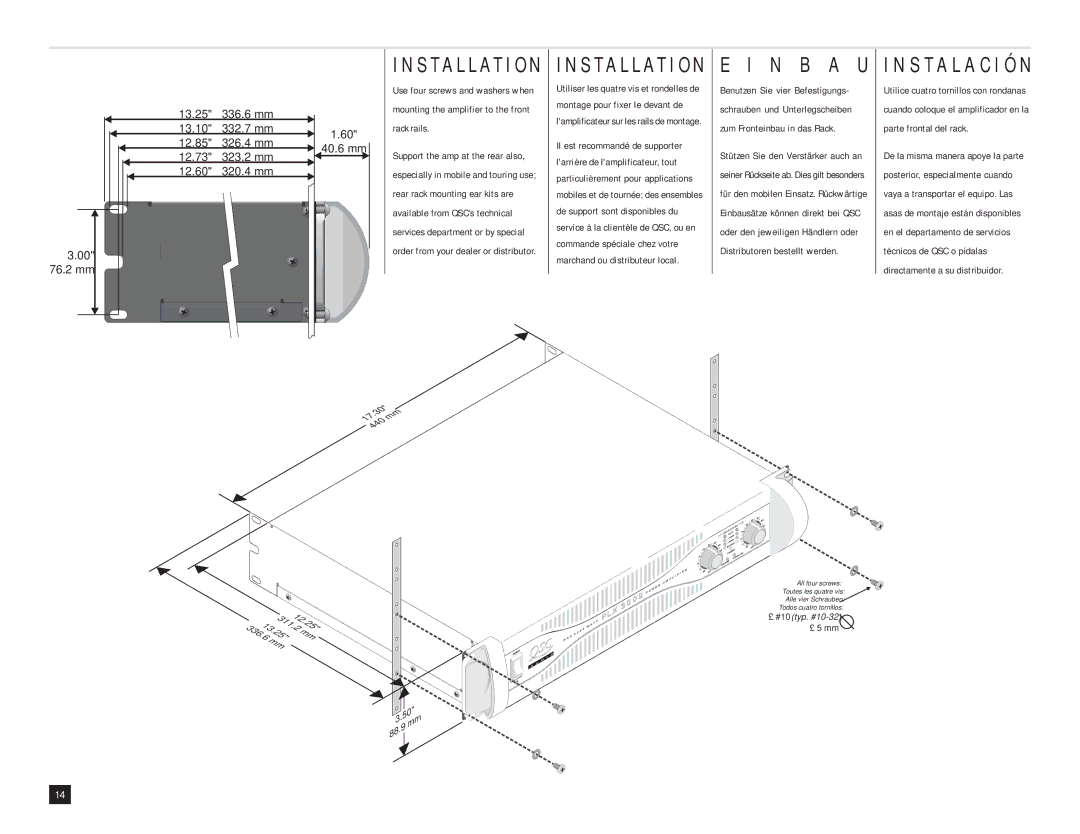 QSC Audio PLX 3002, PLX 3402, PLX 1602, PLX 1202, PLX 2402 user manual N B a U, S T a L a C I Ó N 