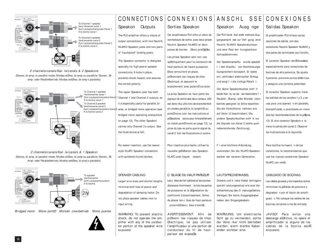 QSC Audio PLX 1602, PLX 3402, PLX 1202, PLX 2402, PLX 3002 user manual N N E C T I O N S, N N E X I O N S, S C H L Ü S S E 