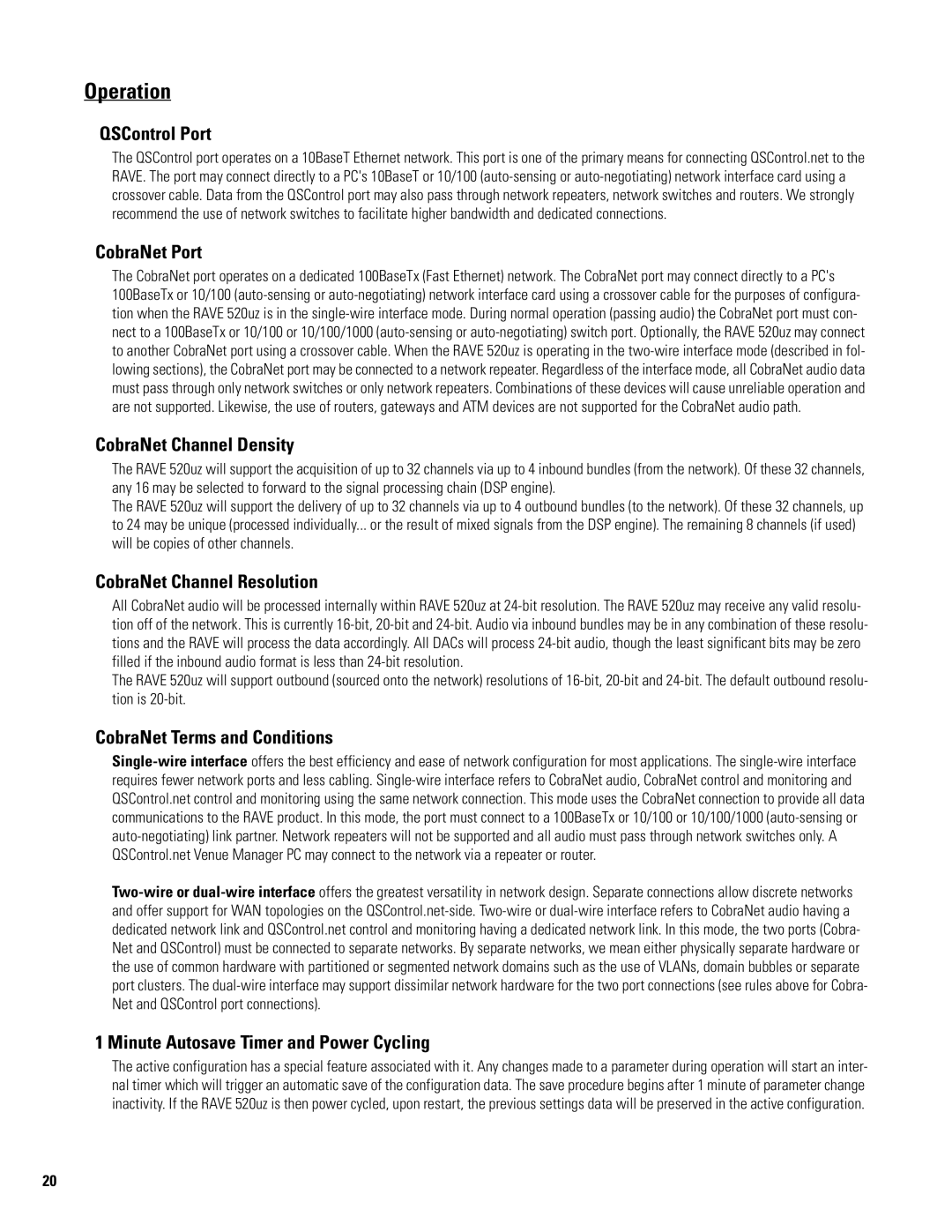 QSC Audio RAVE 520uz manual Operation 