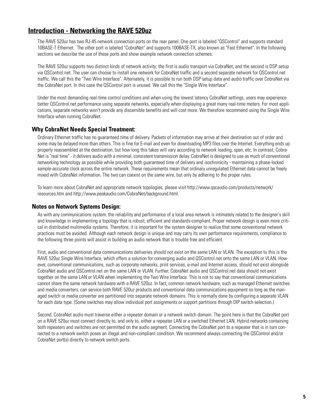 QSC Audio RAVE 520uz manual Introduction Networking the Rave 520uz, Why CobraNet Needs Special Treatment 