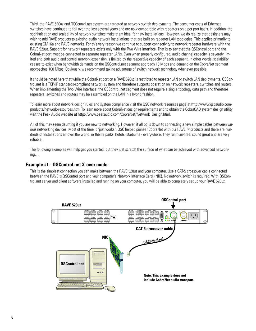 QSC Audio RAVE 520uz manual Example #1 QSControl.net X-over mode 