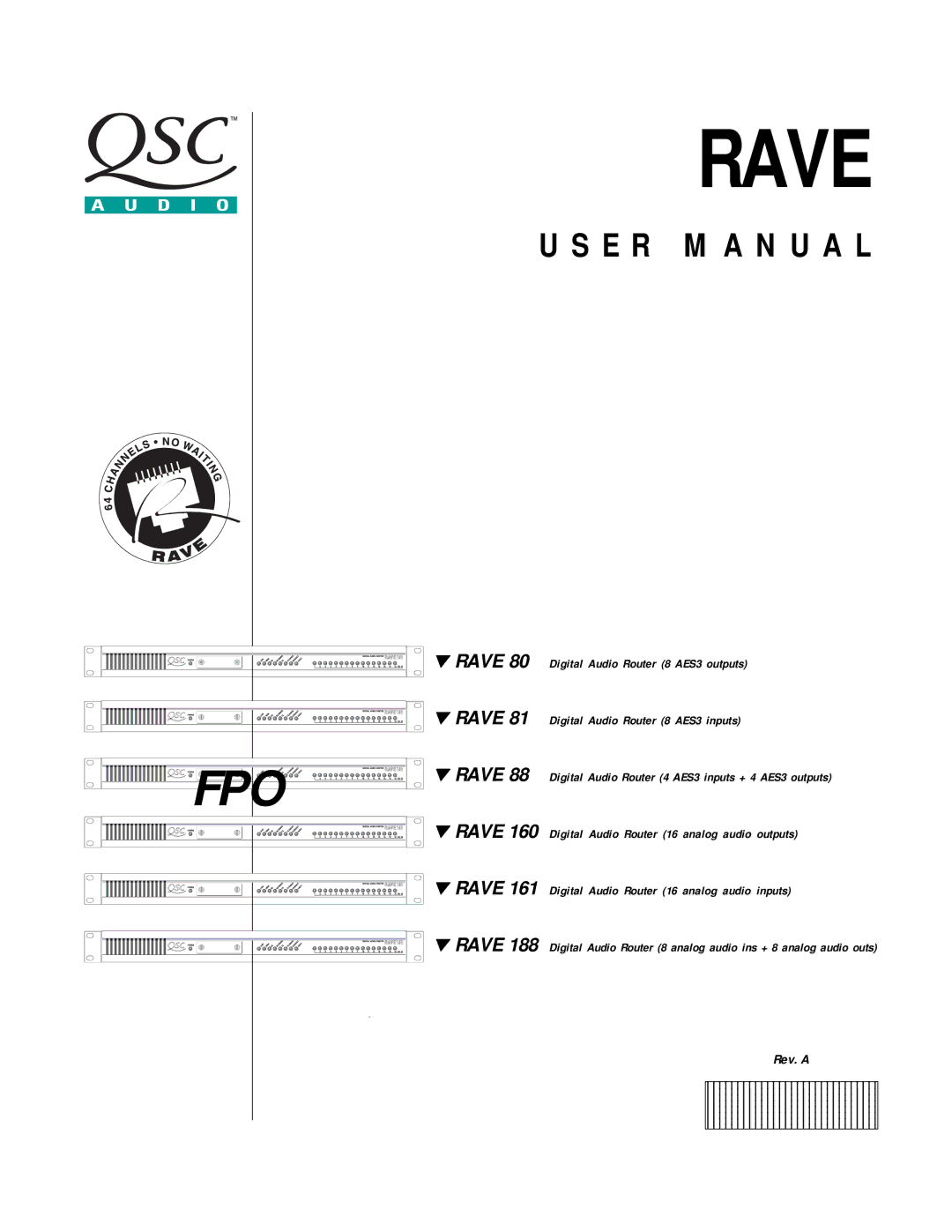 QSC Audio RAVE 161, RAVE 81, RAVE 160, RAVE 188, RAVE 88, RAVE 80 user manual Rave 