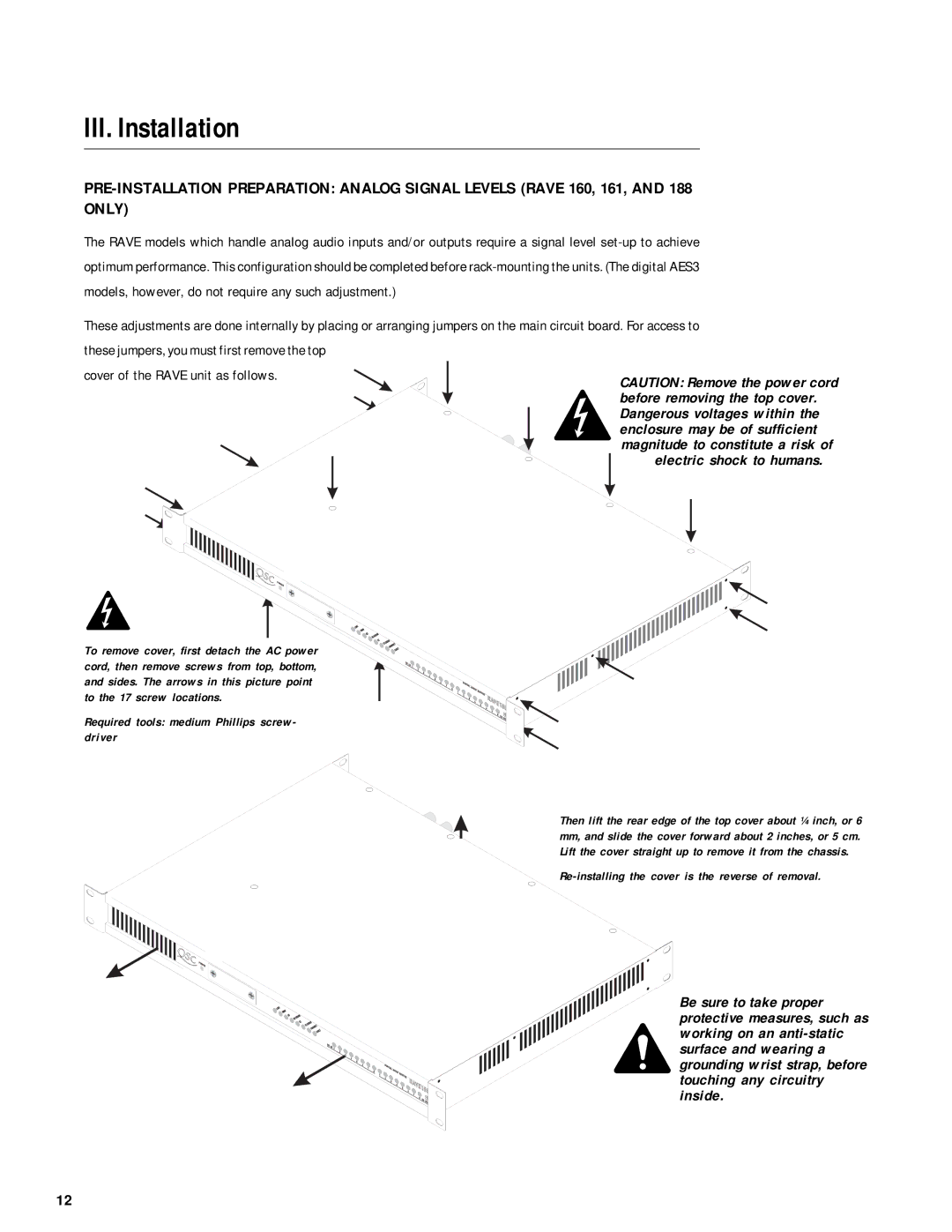 QSC Audio RAVE 161, RAVE 81, RAVE 160, RAVE 188, RAVE 88, RAVE 80 user manual III. Installation 