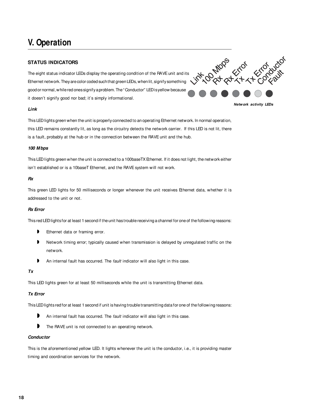 QSC Audio RAVE 161, RAVE 81, RAVE 160, RAVE 188, RAVE 88, RAVE 80 user manual Operation, Status Indicators 