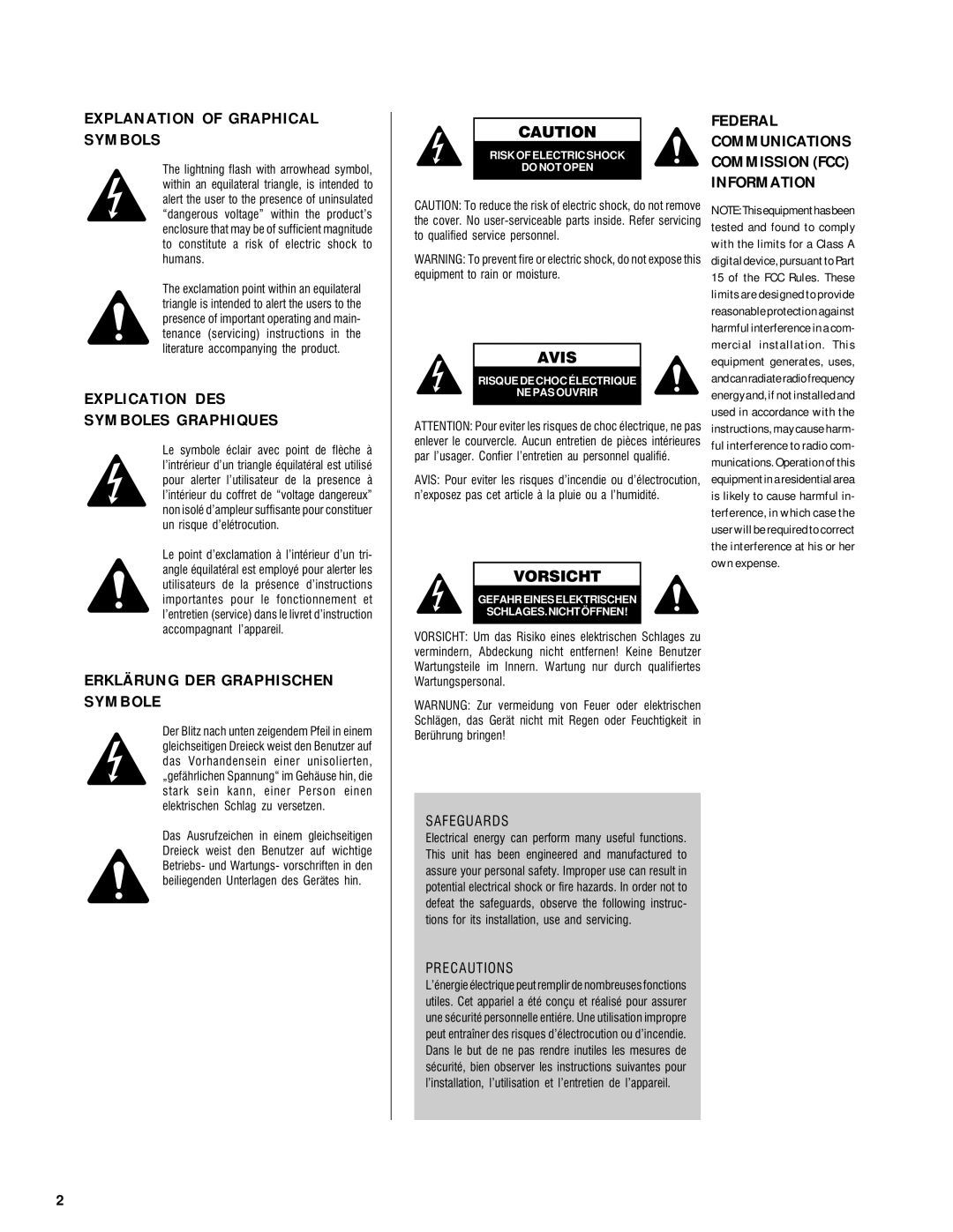 QSC Audio RAVE 188, RAVE 81, RAVE 161 Explanation of Graphical Symbols, Information, Explication DES Symboles Graphiques 