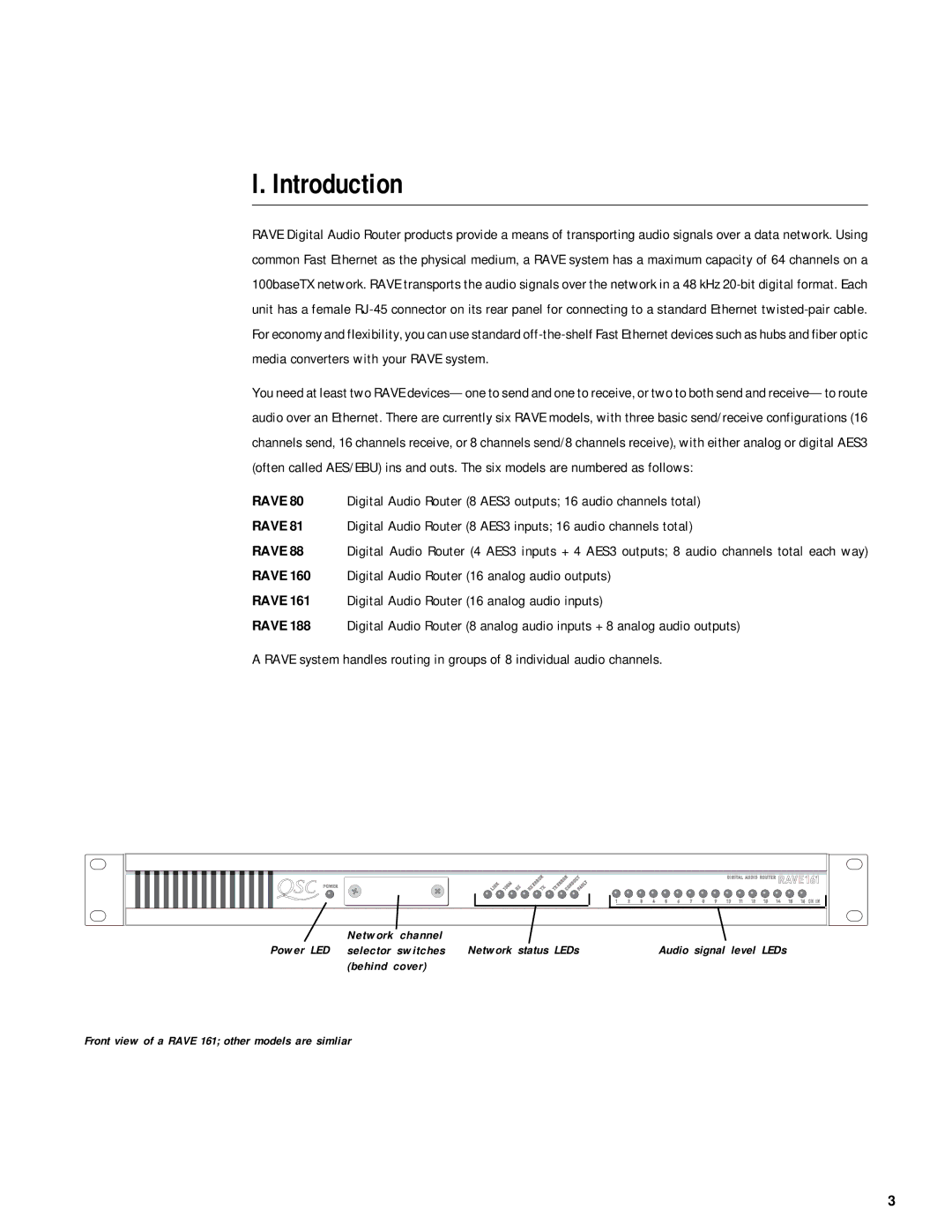 QSC Audio RAVE 88, RAVE 81, RAVE 161, RAVE 160, RAVE 188, RAVE 80 user manual Introduction 