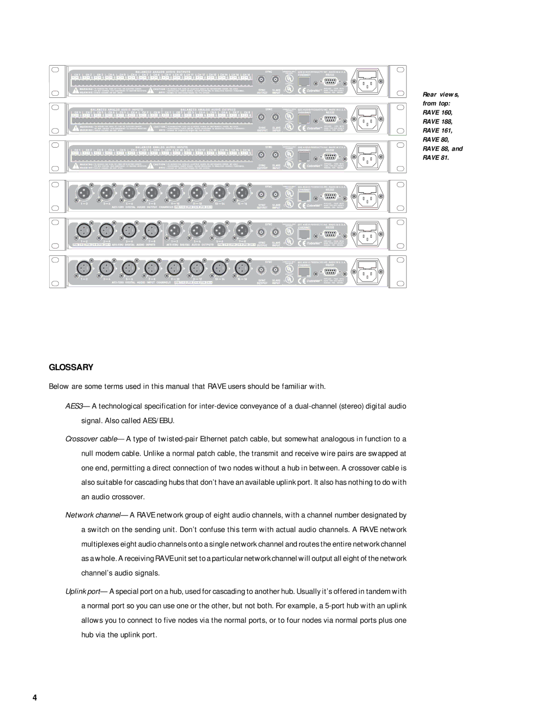 QSC Audio RAVE 80, RAVE 81, RAVE 161, RAVE 160, RAVE 188, RAVE 88 user manual Glossary 